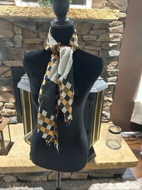 Vintage Classic Black & Mustard Check Silk Scarf - Unbranded